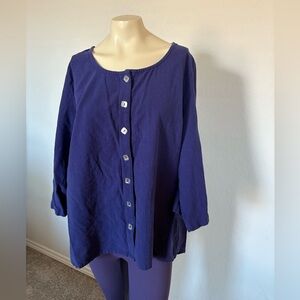 Soft Surroundings Womens Tunic Top Blouse Sz XL Lagenlook Buttons Artsy Boho
